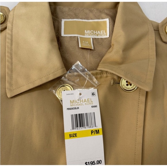 Michael Kors Cropped Trench Coat Double Breasted Jacket Khaki Size P/M - Picture 2 of 4